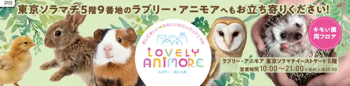 キモい展同フロア　ラブリー・アニモア　東京ソラマチ5階9番地のラブリー・アニモアへもお立ち寄りください！